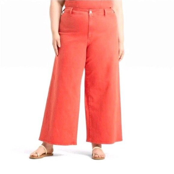 Universal Thread Womens 22 High Rise Sailor Wide Leg Ankle Jean Red Coral Casual - Picture 1 of 15